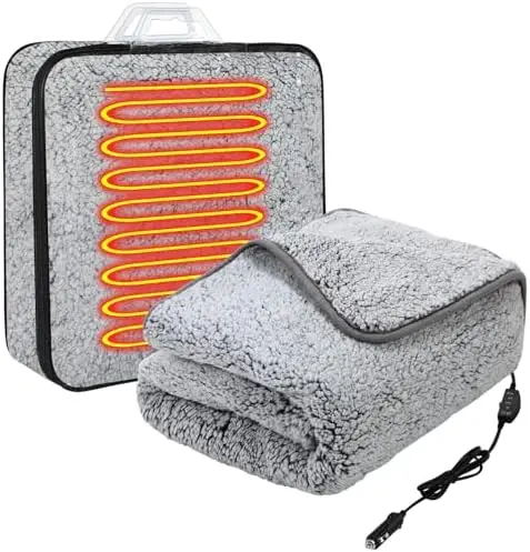 

Одеяло с подогревом Riakrum 12V, 58x43 дюйма, флисовое, с регулировкой температуры и адаптером для прикуривателя - градиентный черный цвет