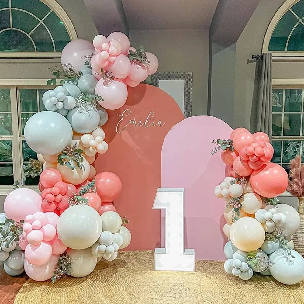 

125pcs Dusty Green Pink Balloon Garland Arch Kit Retro Pink Mist Green Blue Haze Ivory Pink Balloons for Boho Baby Shower Decors