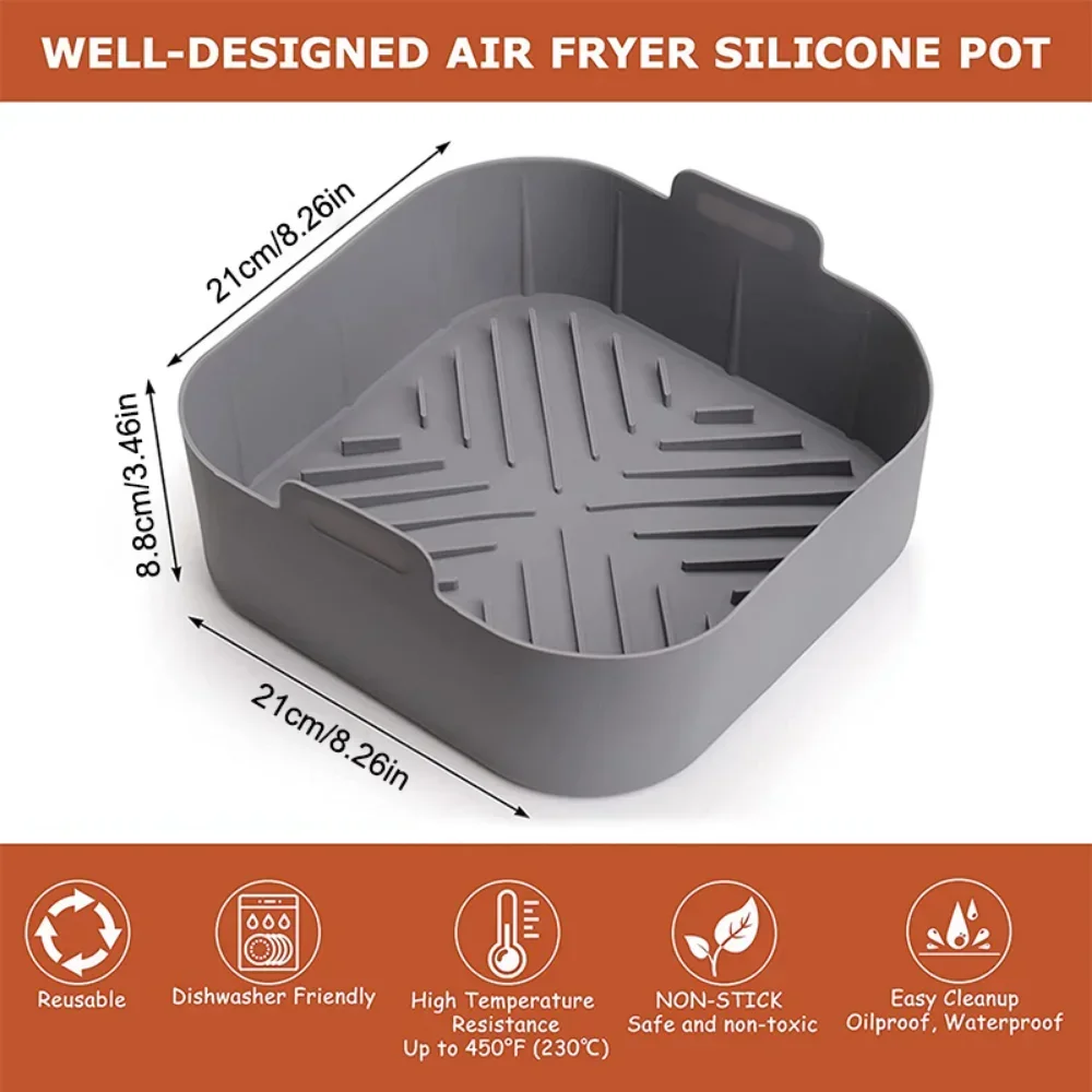 21CM Silicone Air Fryers Liner Basket Square Reusable AirFryers Pot Tray Heat Resistant Food Baking AirFryers Oven Accessories