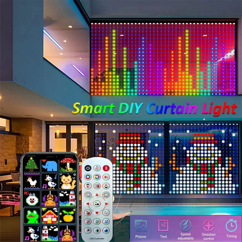 أضواء الستار الذكية بلوتوث App التحكم RGB LED سلسلة مقاوم للماء الجنية ضوء USB DIY نمط النص عرض ديكور غرفة الحفلات