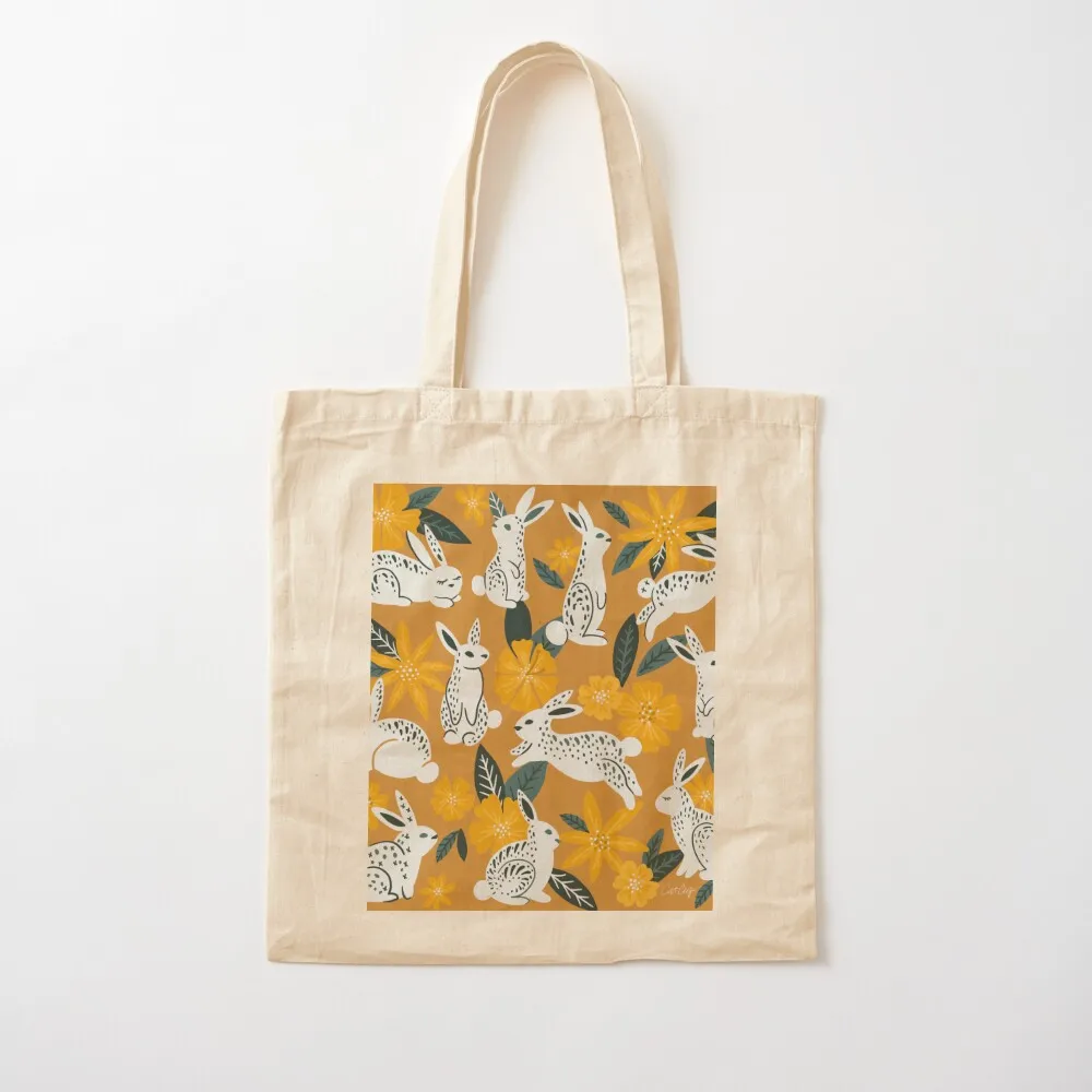 

Bunnies & Blooms - Ochre & Teal Palette Tote Bag Woman shopper bag large tote bag Canvas Tote