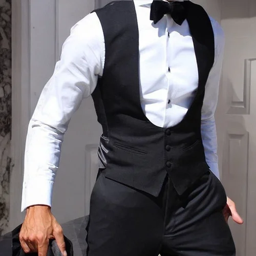 Chaleco negro para hombre para novio de boda, traje ajustado de una pieza, chaleco de Color sólido, abrigo de moda para hombre