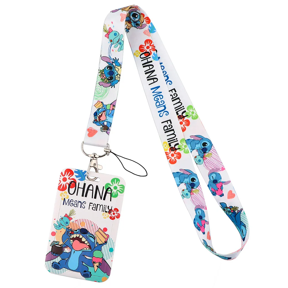 D1032 Anime Stitch Anime Lanyards Keys Chain ID Credit Card Cover Pass Charm Neck Straps For Friends Fashion Accessories Gifts