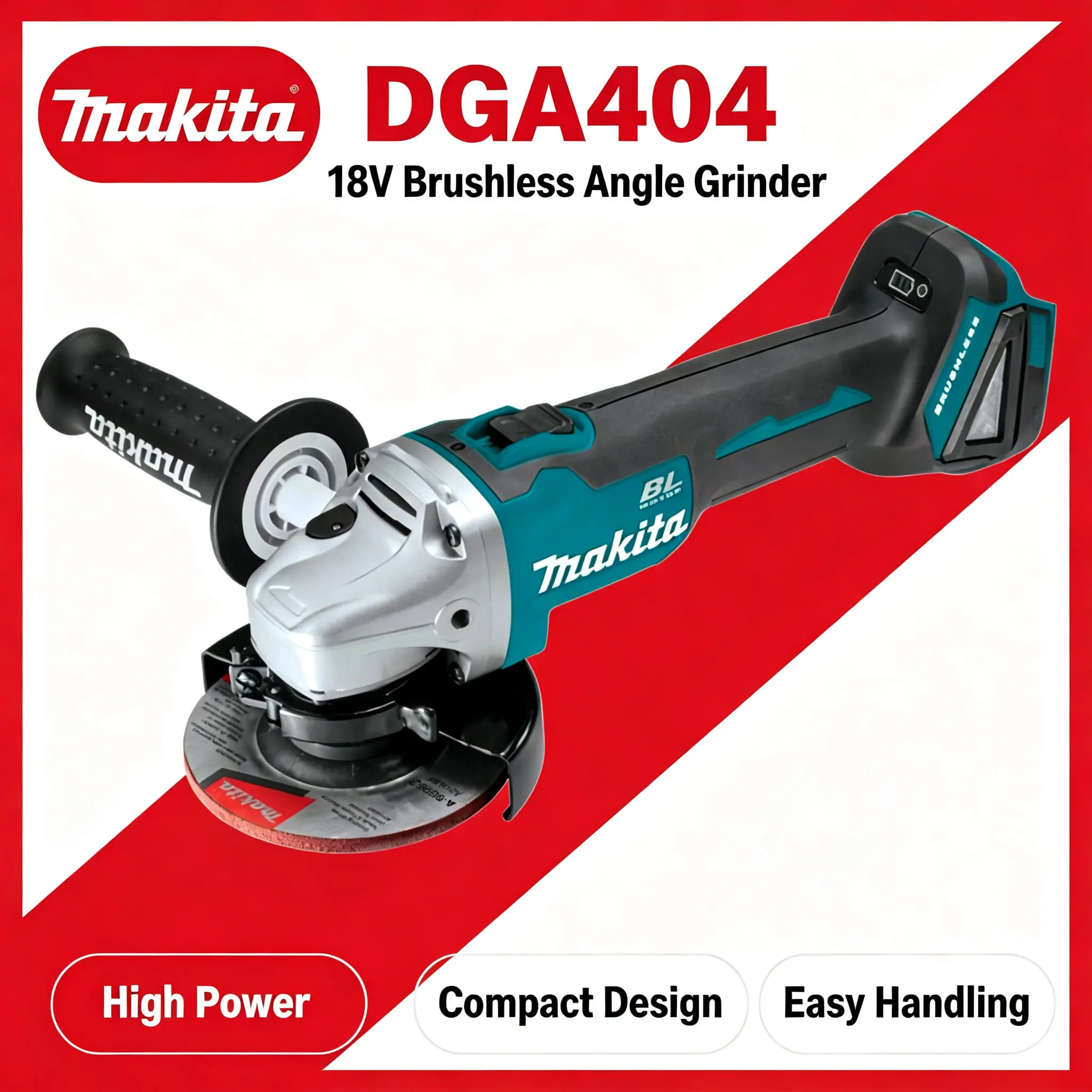 Nuova Smerigliatrice Angolare a Batteria Senza Spazzole al Litio Makita DGA404 18V 125mm, Utensile Professionale per Taglio, Smerigliatura e Lucidatura Finale delle Superfici in Acciaio