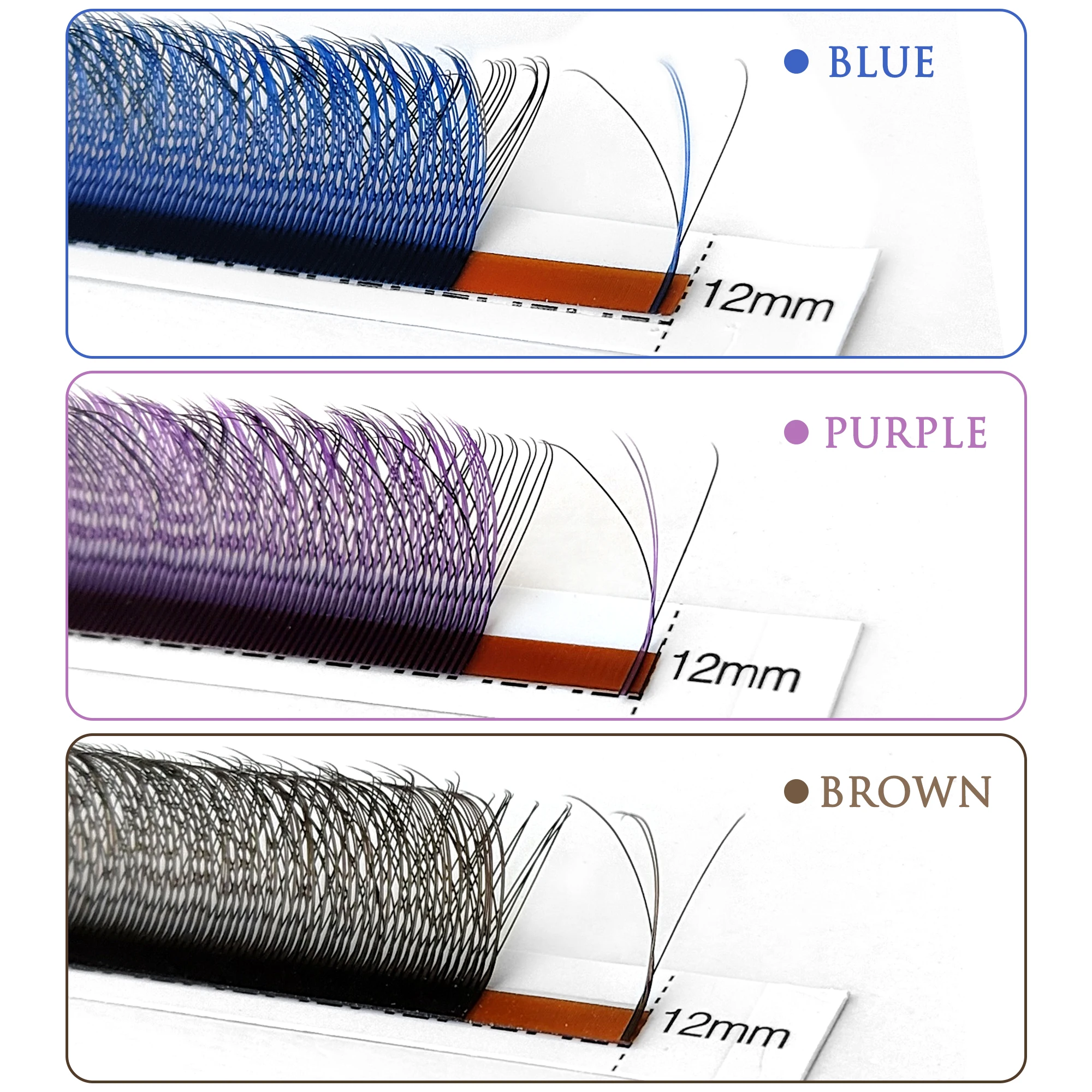 0.07mm Colored 3D W Lashes Extension Mix8-15mm 12Rows Blue/Purple/Brown Colorful Eyelash Extensions Professional Lash Supplies