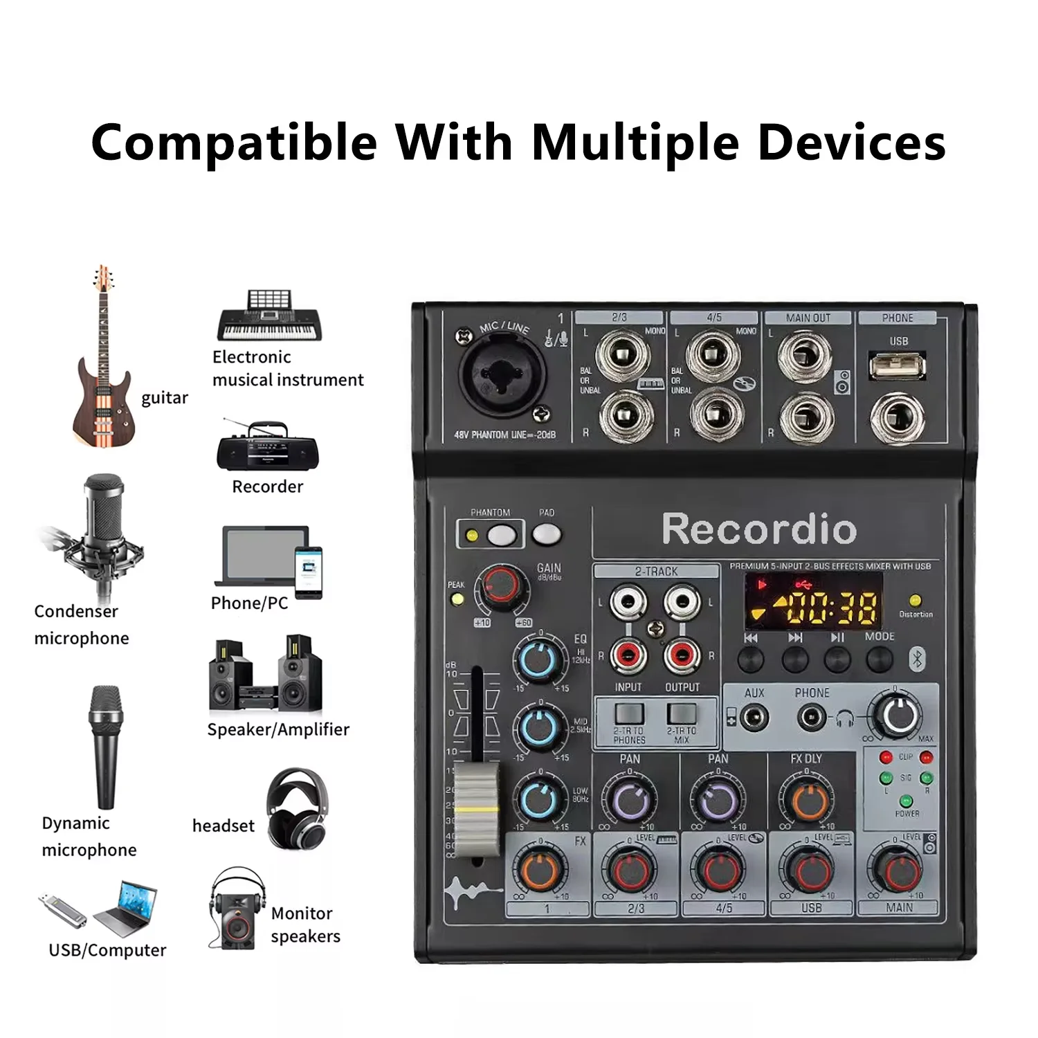 GAX-TG502 Наружная звуковая система 4-канальный интегрированный микшер BT DJ-контроллер для подкастов-музыкантов