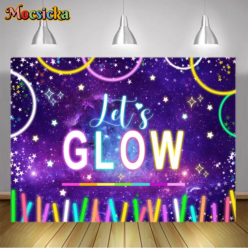 

Backgrounds for Party or Photography Let's Glow Sticks Colorful Star Decoration Banner Adult Party Decor Backdrop Photocall