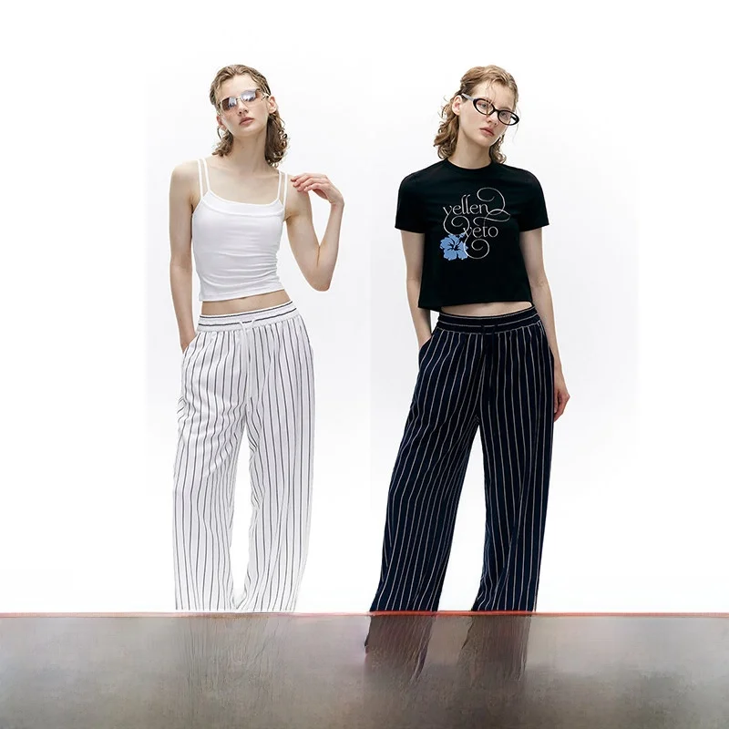 

Loala Office Original Design Sensation Small ence Elastic Waist Color Blo Stripe Pants Casual Straight Leg Pants for Women