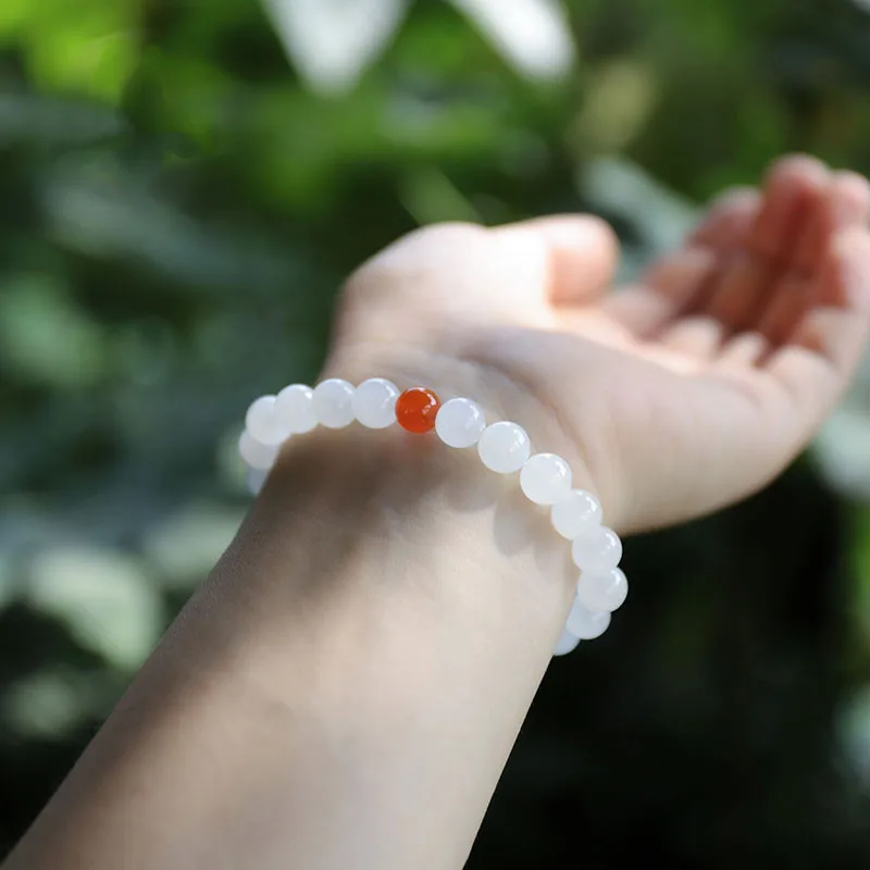 

Natural Nephrite White Jade Bracelet Women Healing Gemstone Fine Jewelry Genuine Chinese Hetian Jade Red Agate Beads Bracelets