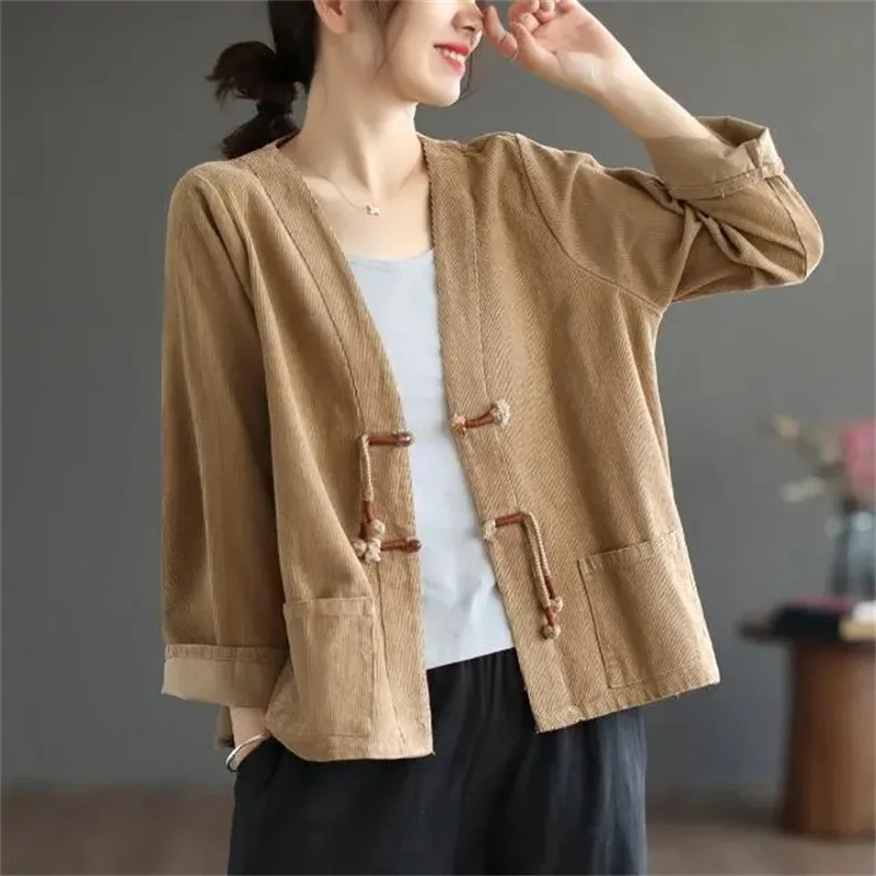 

Spring Autumn Chinese style Corduroy Jacket Fashion Women's coat Jackets 2025 New Large Loose Long Sleeve Outerwear Top Female