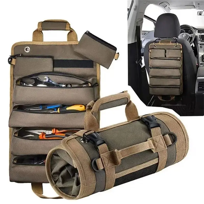 A27F-Detachable Pouches Heavy Duty Motorcycle Tool Roll Bag-Tool Bag Organizer-Roll Up Design