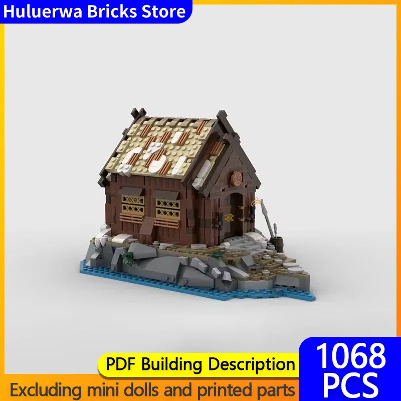 Medieval Street View Model MOC Building Bricks Viking Riverside House Modular Technology Gift Holiday Assemble Children Toy Suit