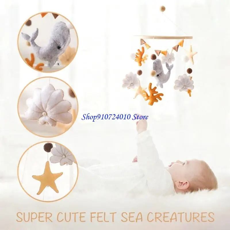 77HD Giocattolo mobile per culla in legno con coralli balena a tema oceano per lo sviluppo sensoriale e il monitoraggio