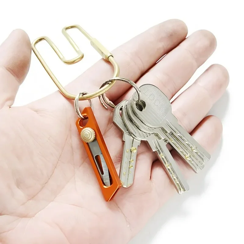 Aluminum Alloy Retractable Push-Button Box Opener Keychain Cutter Portable Pocket Tool for Express Unpacking