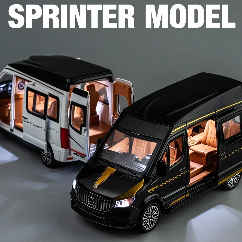 1:24 Sprinter Alloy MPV Car Model Diecast Metal Toy Vehicles Car Model Collection Sound and Light Simulation Children Gift