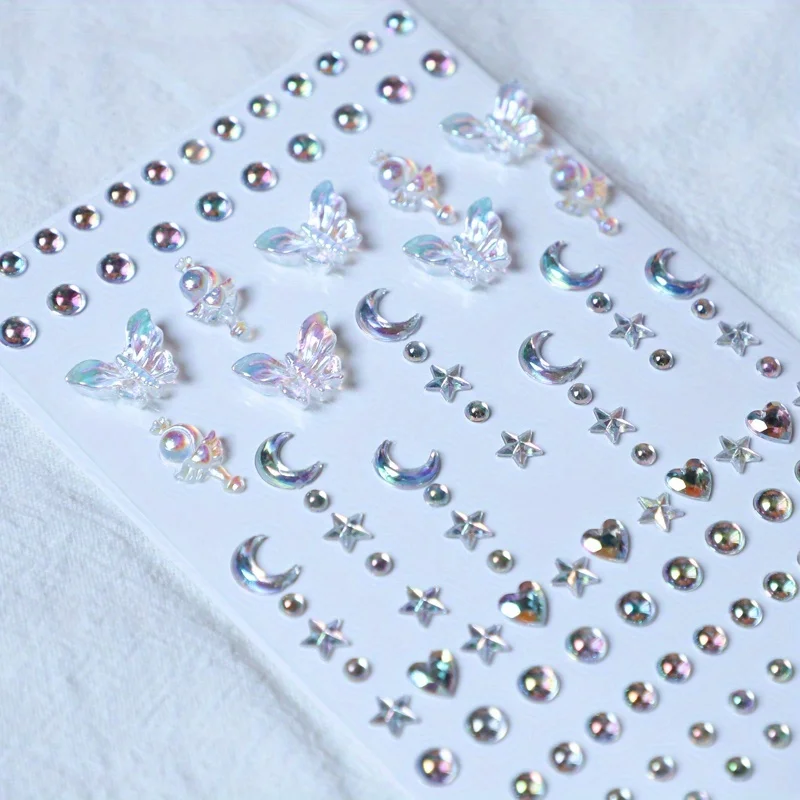 Butterfly Rhinestone Face Stickers Crystal Body Tattoos Self-Adhesive Assorted Sizes Eyebrow Makeup Gemstones Fairy Eyes Glitter