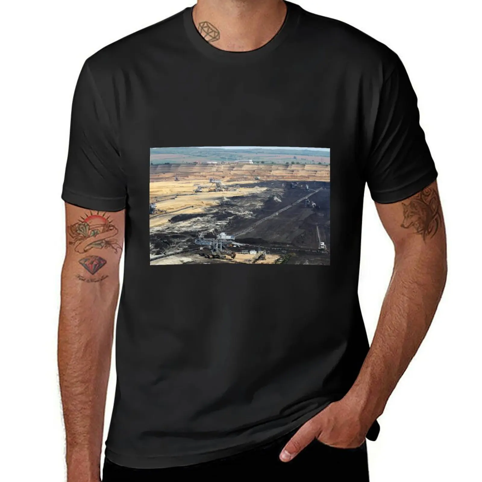 

Open pit coal mine with machinery T-Shirt graphics blacks mens clothing
