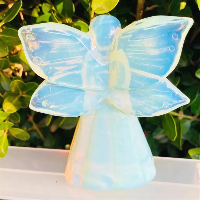 10cm High Quality White Opalite Fairy Hand Carved Selenitum Animal Figurine Energy Crafts Home Decoration As Gift 1pcs