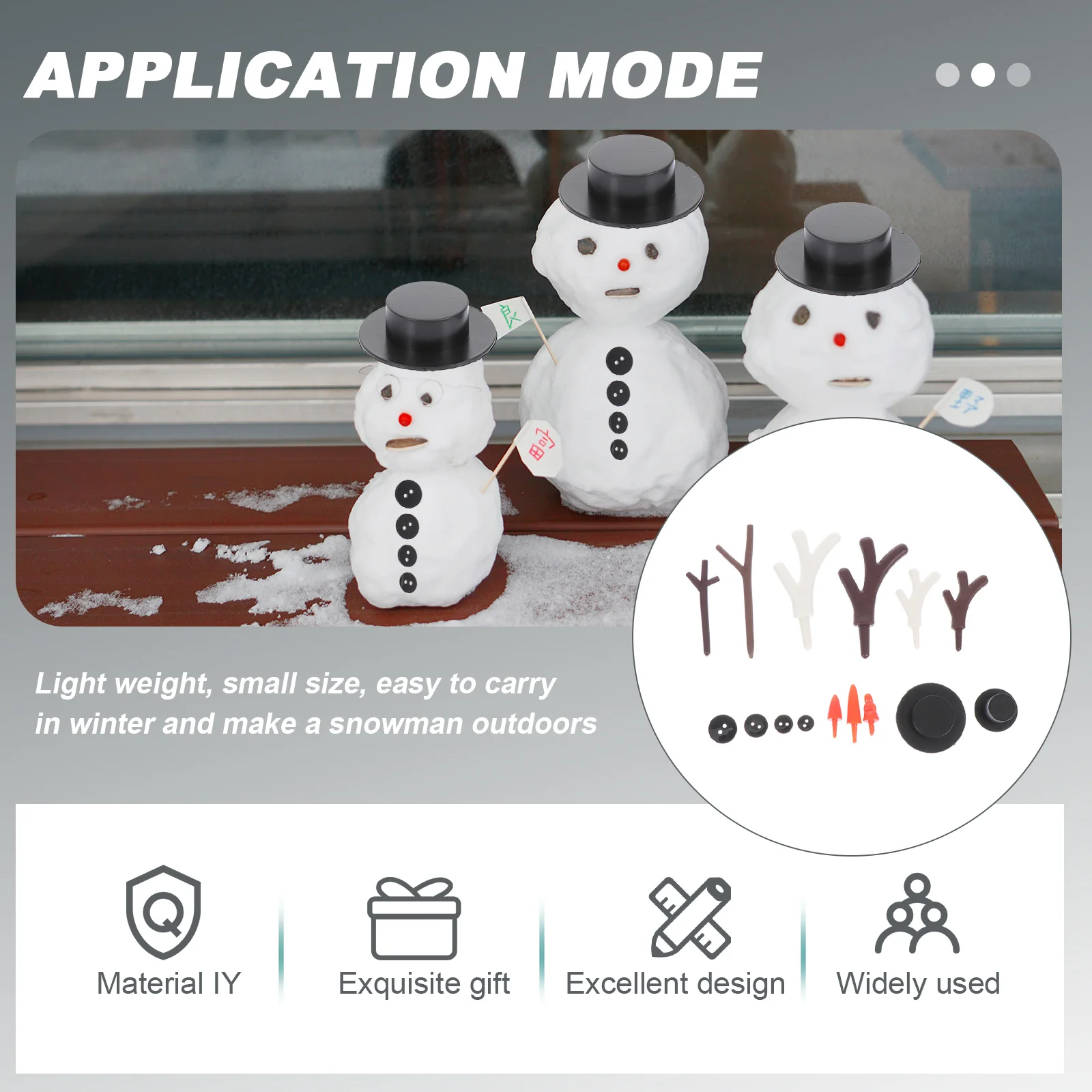 

1 Set Diy Snowman Kit Black Hat Colored Plastic Nose Buttons Antlers Winter Outdoor Craft Making Handmade Holiday Decoration
