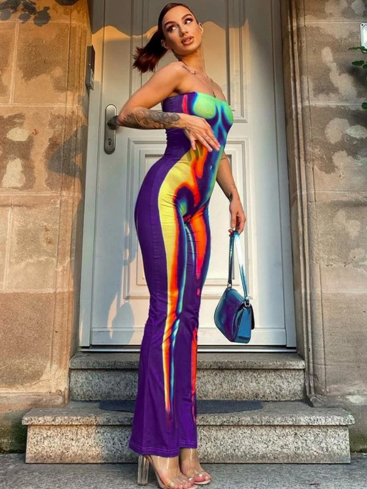 WeiYao Thermal Imaging 3D Printed Fashion Jumpsuit Women Sleeveless Strapless Multi-color Slim Fit Jumpsuit Cusual Streetwear