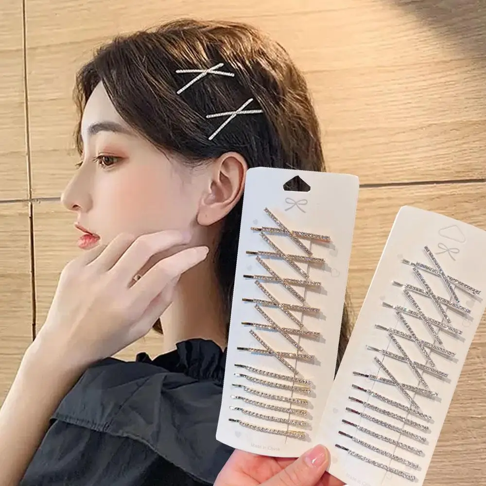 

12pcs Cross Crystal Hairpins Rhinestone X Hair Clips Barrettes Simple Side Clip Bridal Headwear Girl Fashion Hair Accessories