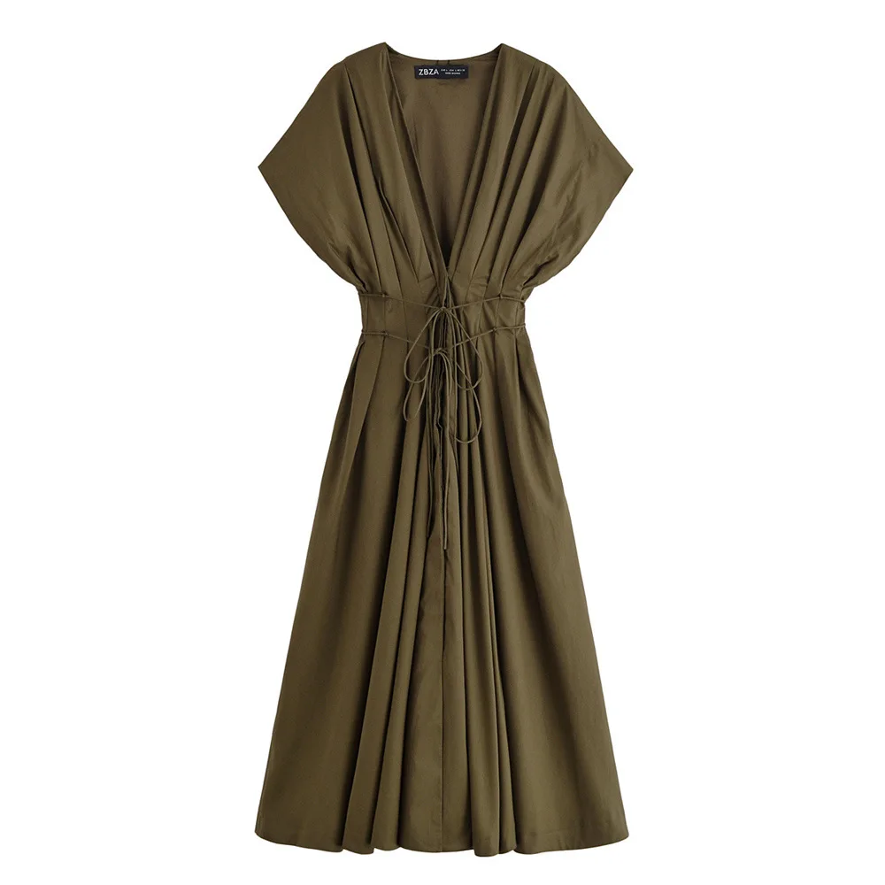 

French sleeveless dress, waist cinched lace up long and wide dress, commuting elegant women's clothing 2025 trendy new style