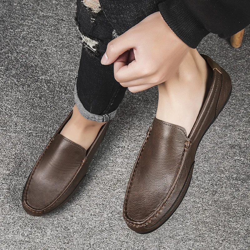 Shoes Leather Men Luxury Trendy Casual Slip on Formal Loafers Men Moccasins Italian Black Male Driving Shoes Sneakers Plus Size
