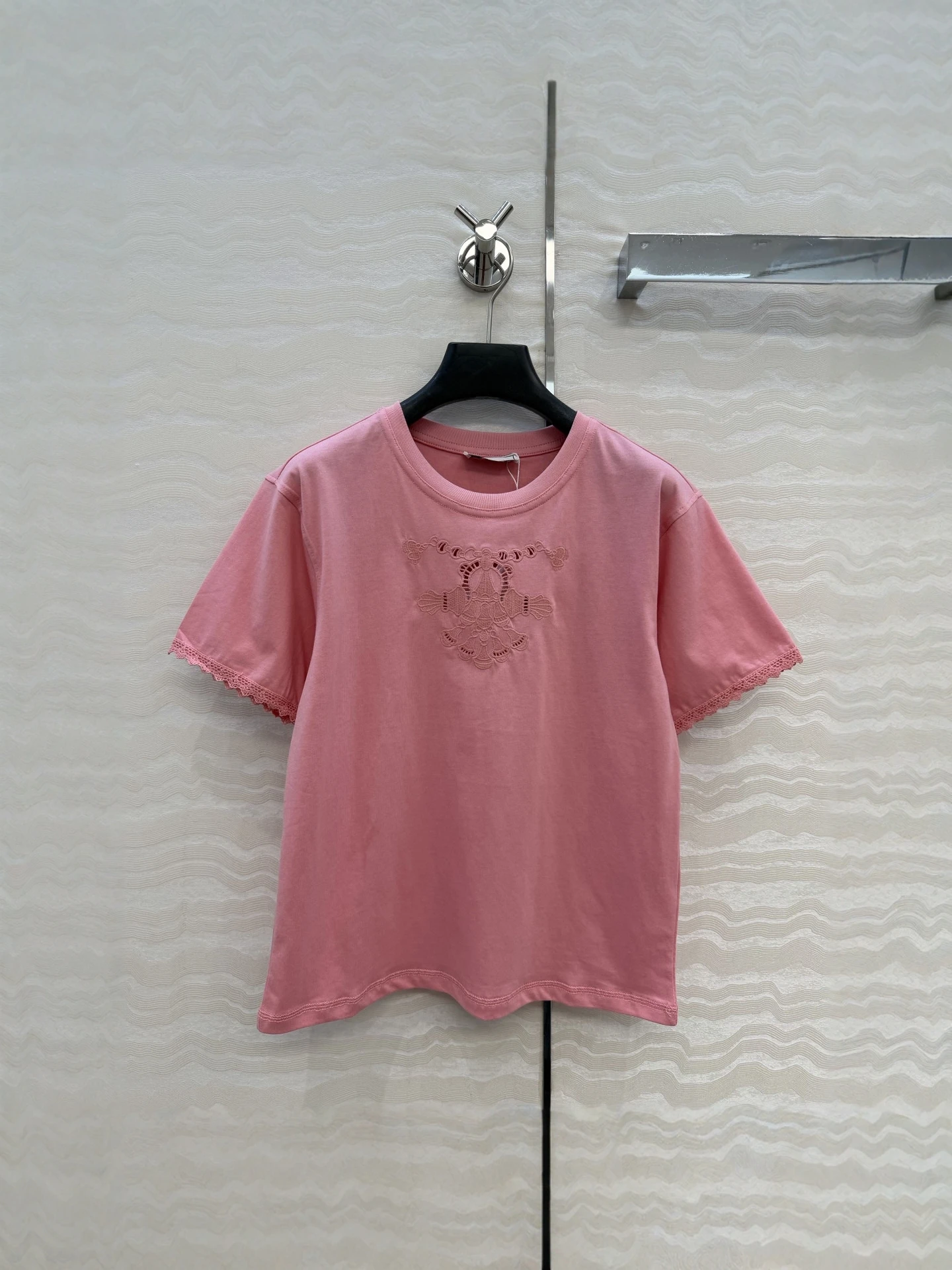 

Spring 2026 Women's round Neck Short Sleeve T-Shirt Embroidered Hollow out Casual Loose Fit Cotton Comfortable Breathable Top