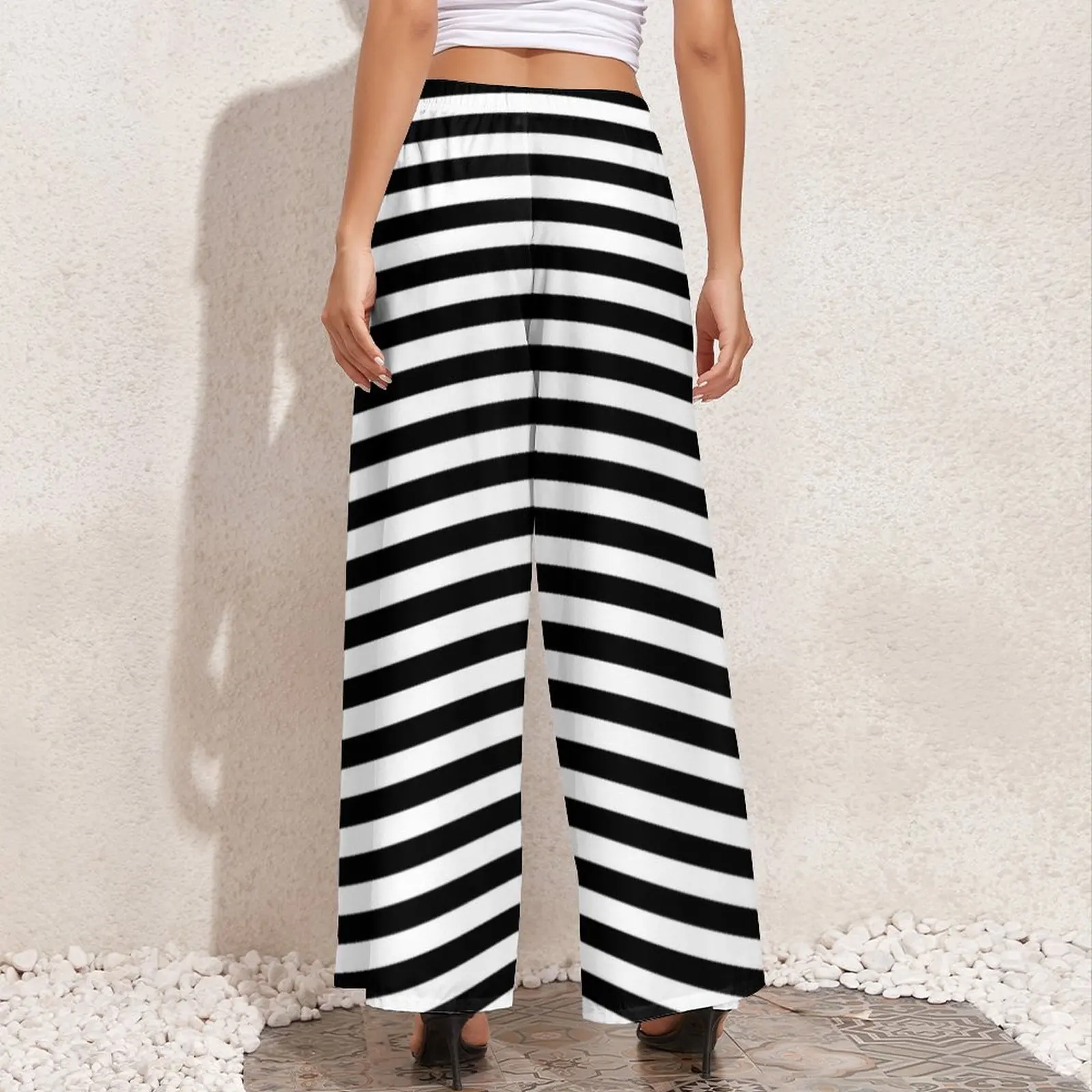 Black Stripes Pants Horizontal Stripe Pattern Harajuku Straight Wide Pants High Waisted Casual Trousers 4XL 5XL 6XL