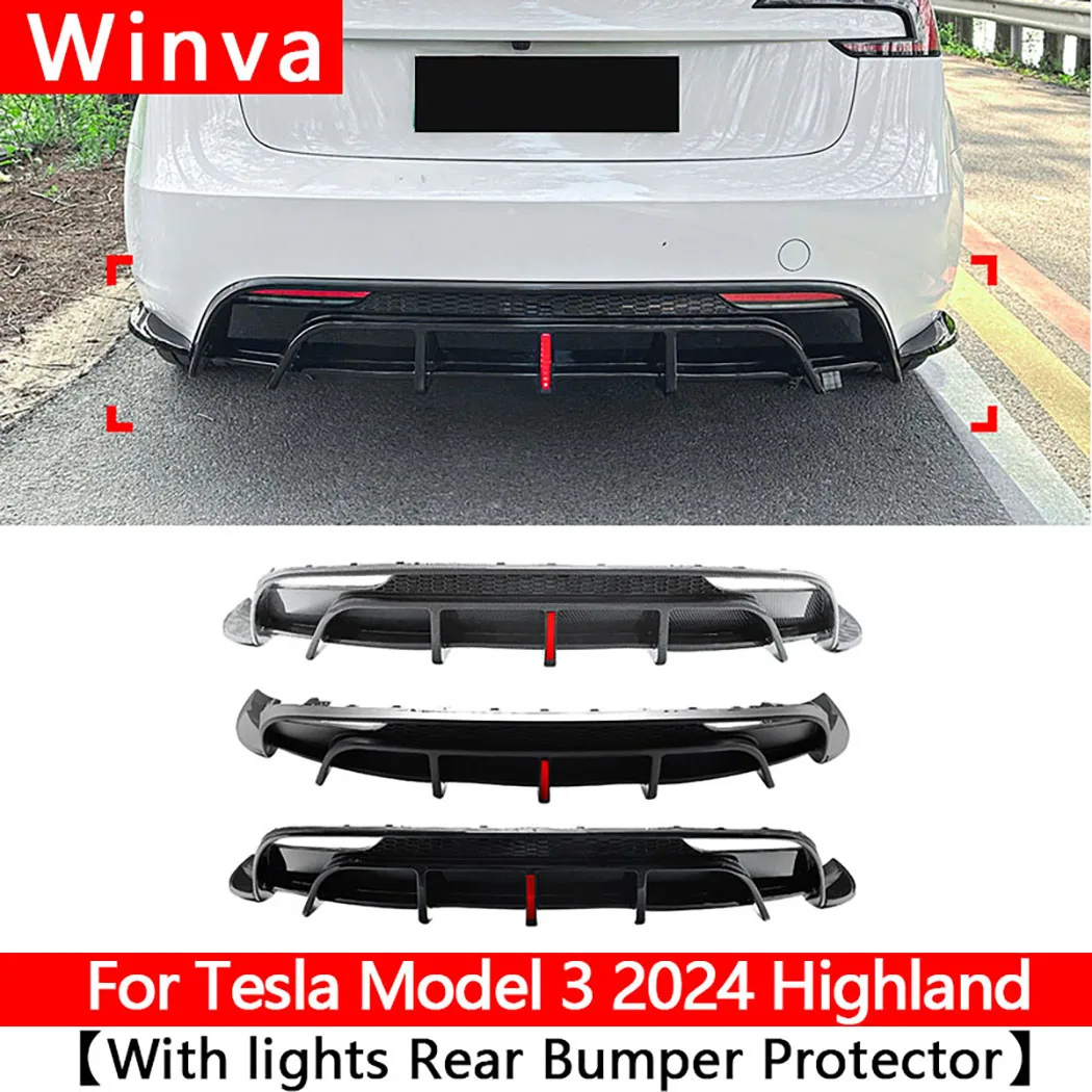

Для Tesla Model 3 Highland с подсветкой, задний бампер, диффузор, защита, спойлер, боковые разветвители, украшение, модифицированные аксессуары