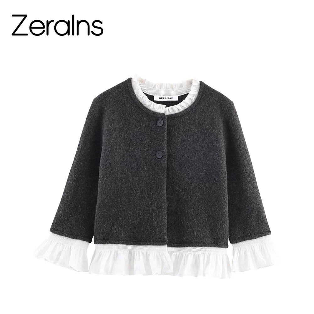 

ZERAINS, осенняя новая женская одежда 2021, модная универсальная вязаная куртка из поплина в европейском и американском стиле в стиле пэчворк