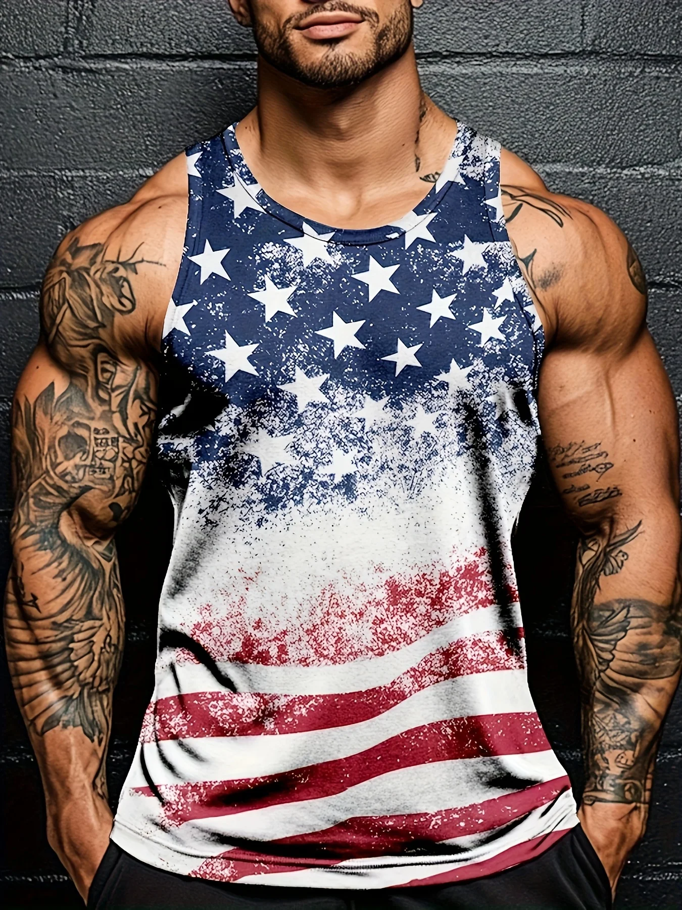 Hotsell Quick Dry Breathable Sleeveless Tank Tops Men Vivid Eagle Art Print Regular Fit Gym Workout Outdoor Sports Casual Vests