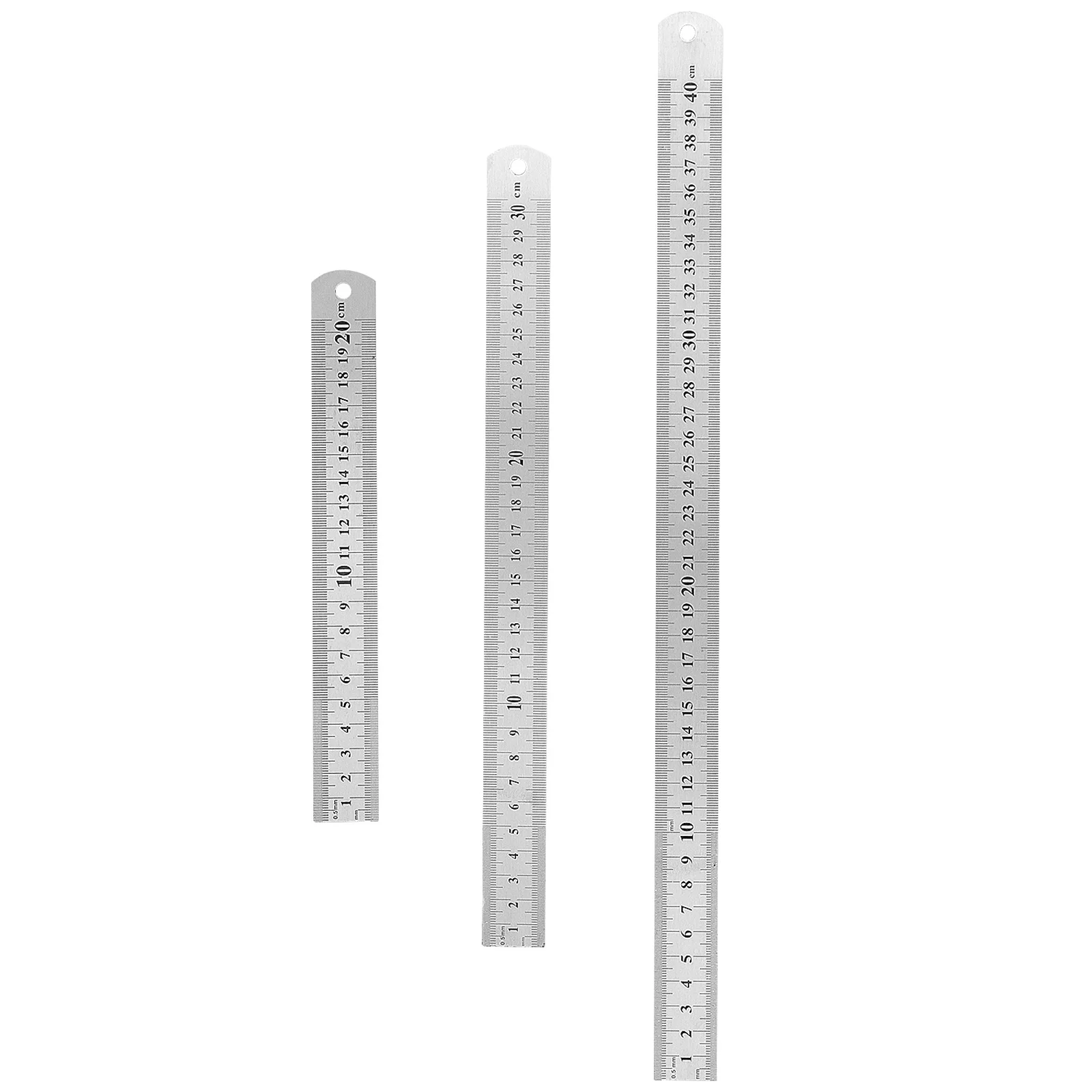 3Pcs Stainless Steel Rulers Metal Measuring Ruler Set Straight Ruler for Engineering School Office Drawing 20cm 30cm