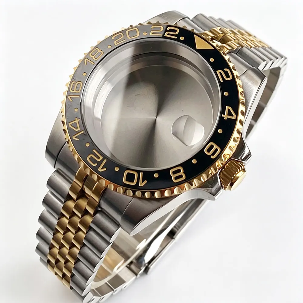 Two Tone 40mm Stainless Steel Classic Diving Watch Case Sapphire Glass 200m Waterproof 120 Click Fit NH35 ETA2824 Miyota8215