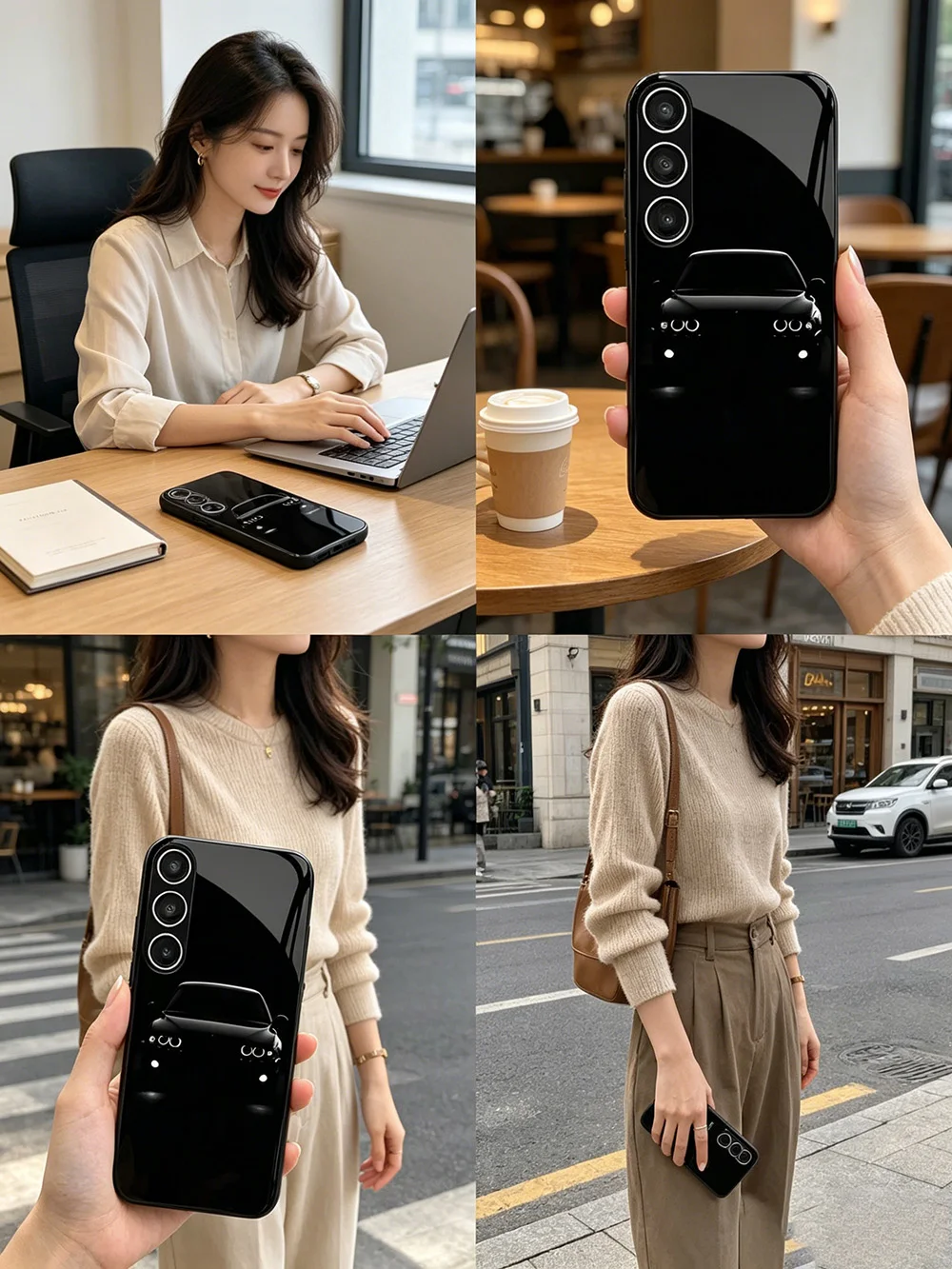 Sleek Black Glossy Car Phone Case - Minimalist Design for for Samsung GalaxyS26 S25 S24 S23  FE/Ultra/Plus Shockproof Protection