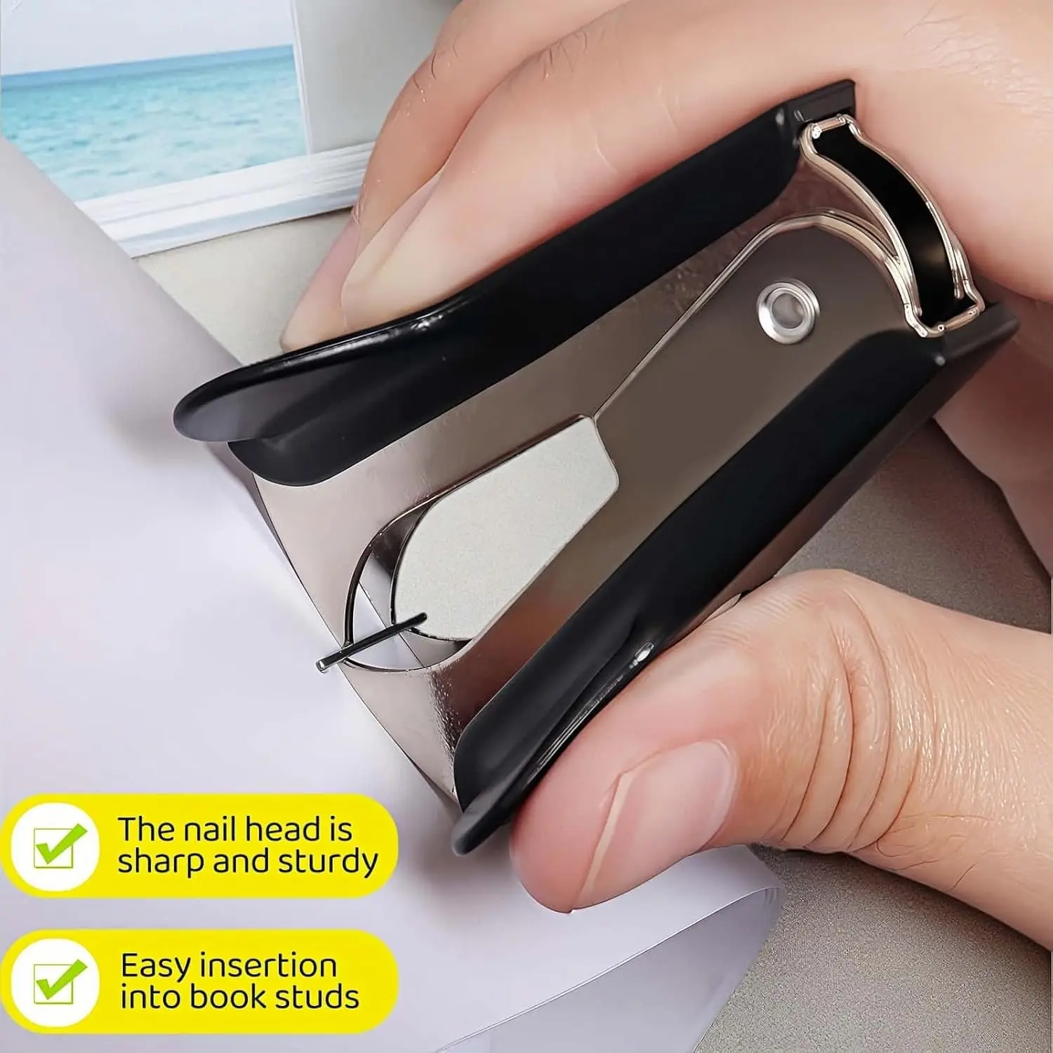 Compact Heavy-Duty Iron Stapler & Staple Remover - Ergonomic Black Handle Office Stapling Tool for Home & Professional Use