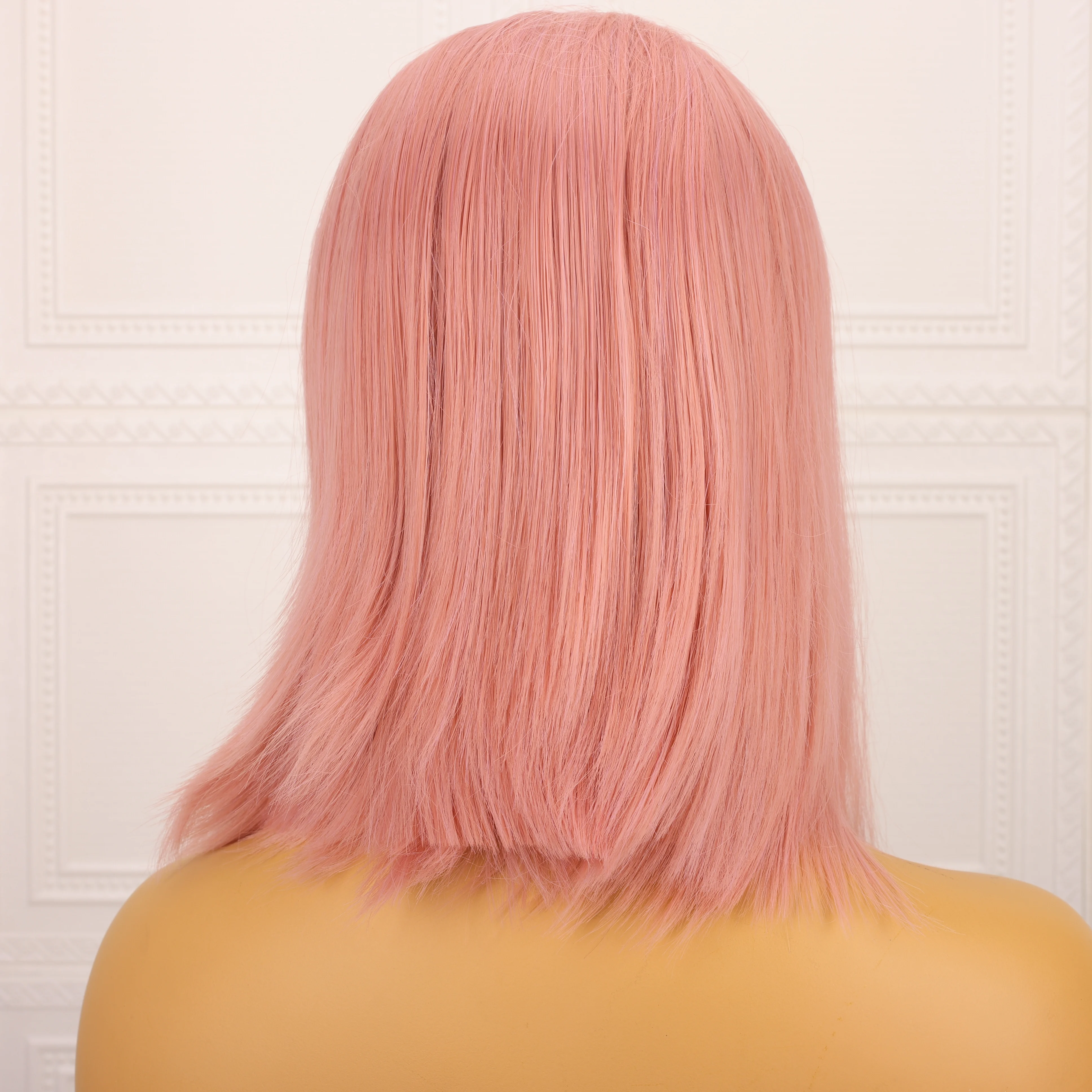 Pink Mid-length Synthetic Closed Wig Suitable for Women Daily Wear Cosplay Dating Pink Lace Front Wig High Temperature Resistant