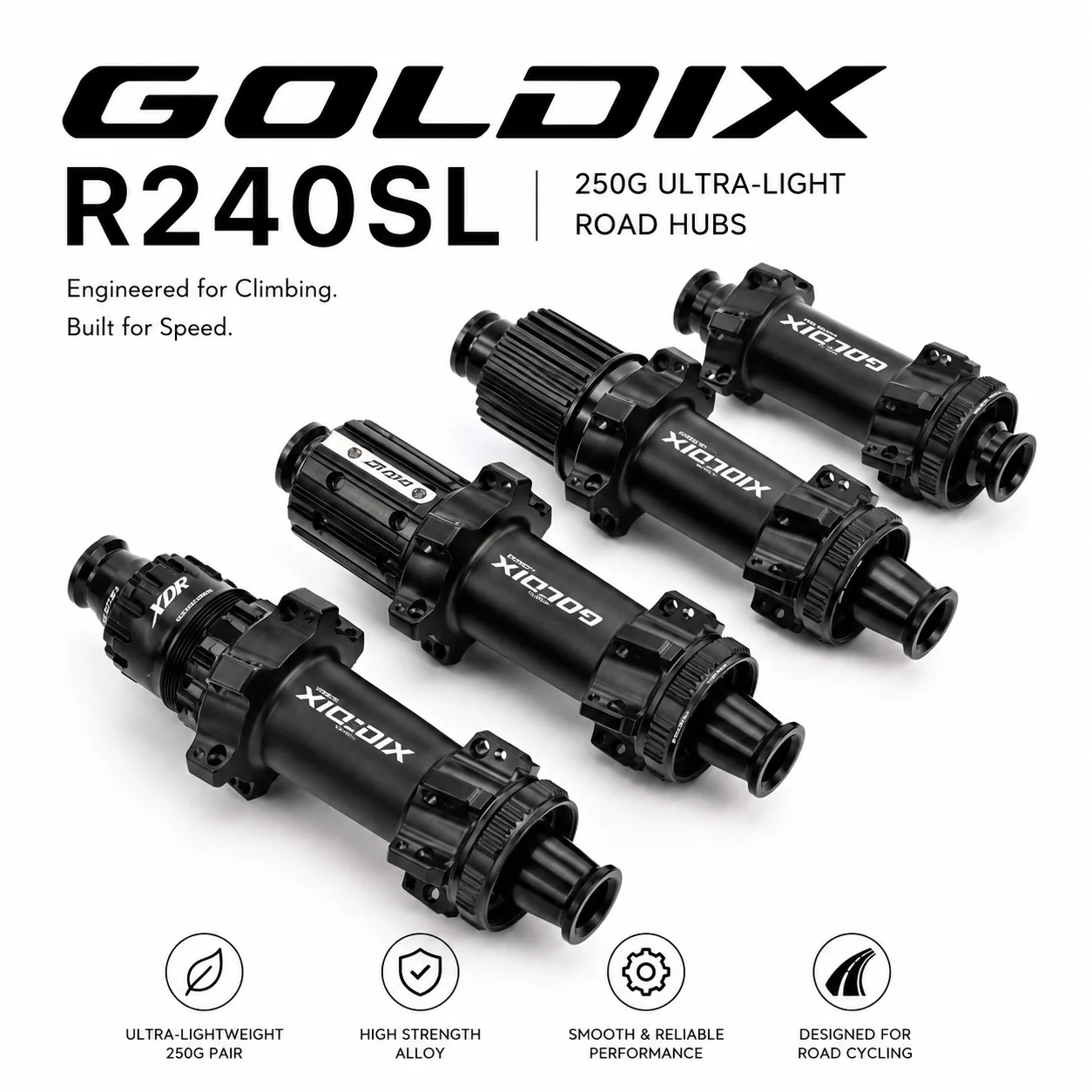 GOLDIX R240SL Ultraleichte Rennrad-Nabe 24H 36T Ratschen-Zentralverriegelung Scheibenbremse 260g HG XDR 11-12-fach Fahrrad Vorder- und Hinterrad-Naben-Set