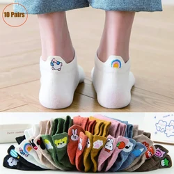 10 Pairs Women Cute Socks Cotton Kawai Embroidered Funny Low Cut Socks for Women Girls Ankle Socks Harajuku Girls School Gifts
