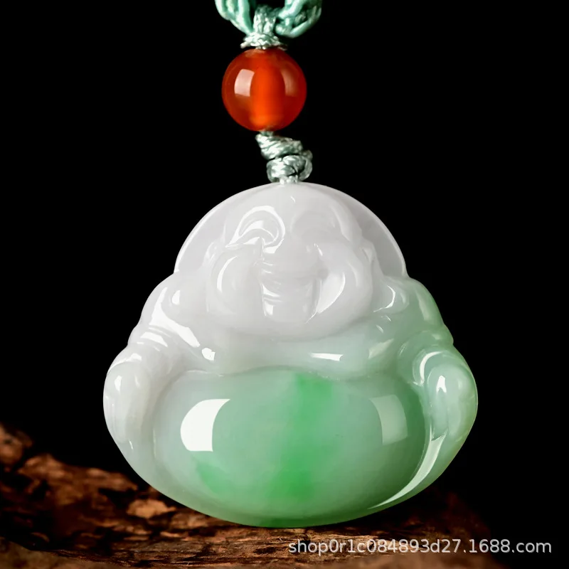 Myanmar Feitsui Buddhle Sculpture Male Jade Buddha Statue Women's Pendant Ice-like Floating Flowers Waxy Maitreya Smilin