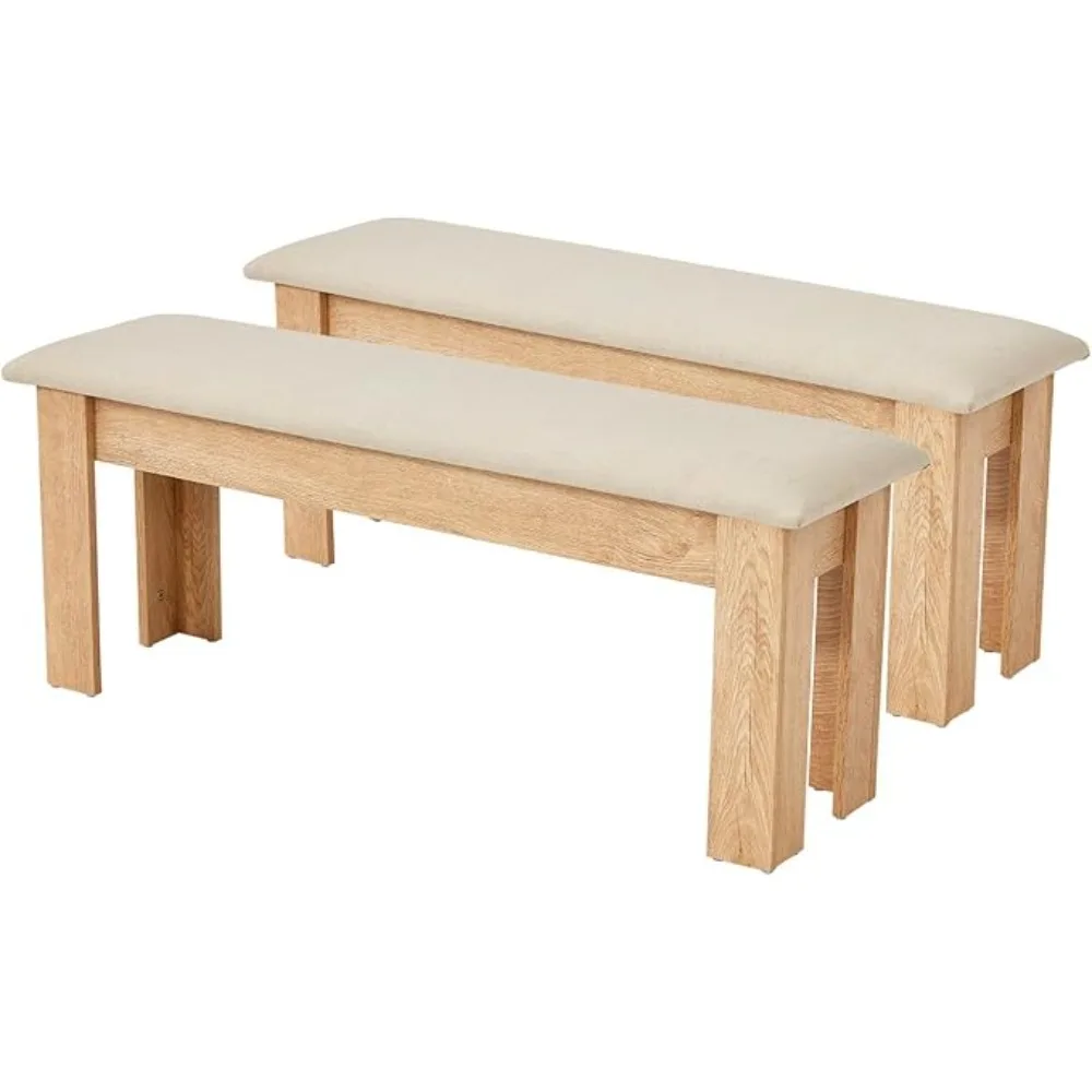 

Set of 2 Dining Room Bench, Wooden Kitchen Benches with Upholstered, Modern Traditional Bedroom Bench Seat with Cushion