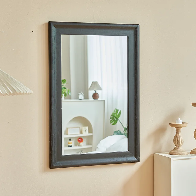 Simple solid wood photo frame wall hanging toilet bathroom mirror homestay hotel wall decorative mirror bedroom square makeup mi