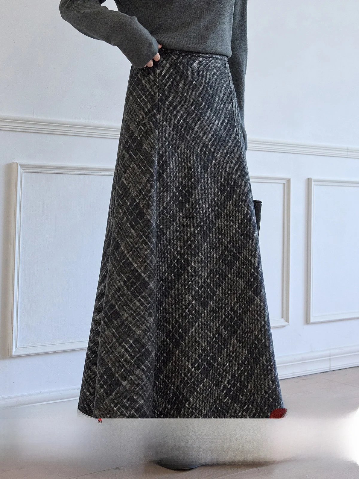 

High Waist Plaid Woolen Skirt for Women Spring Autumn Season Commute Style A-Line Skirt Unique Design Sensation