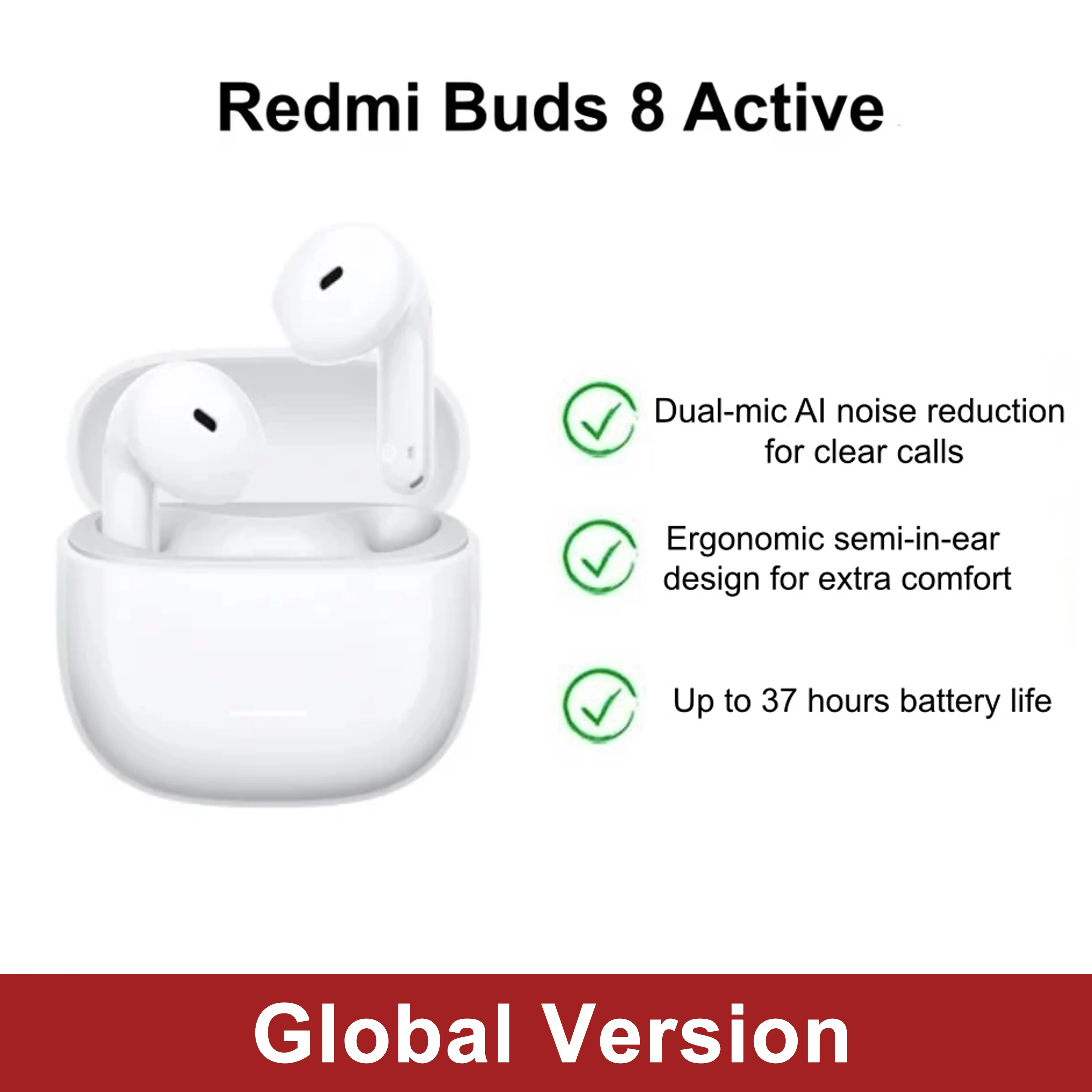 

Глобальная версия Redmi Buds 8 Active: двойной микрофон, ИИ-шумоподавление для звонков, 37 часов автономной работы, подавление шума ветра до 6 м/с.