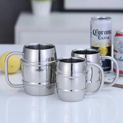 500/450ml Double Stainless Steel Beer Cup Outdoor Camping Western Coffee Cup With Handle Insulated Portable Water Cup Mugs