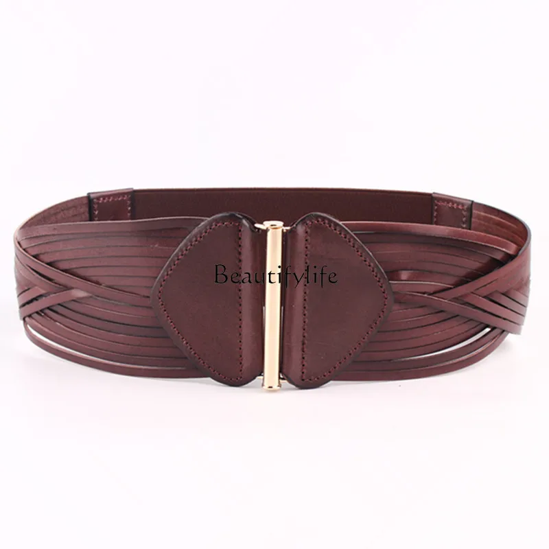 First layer cowhide woven women's waist seal Korean version versatile decorative dress leather belt women