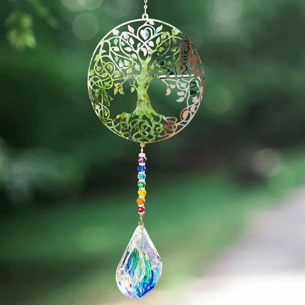 

Chakra Tree of Life Sun Catcher Crystal Prism Handmade Crystal Drop Faceted Window Car Art Hanging Pendant for Home Garden Decor