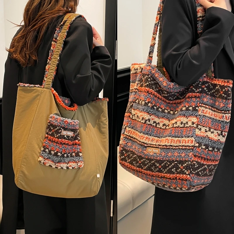 

Большая сумка-тоут Capaci Plu, двусторонний рюкзак, женская модная ретро-сумка на одно плечо в национальном стиле, осень-зима, новое поступление