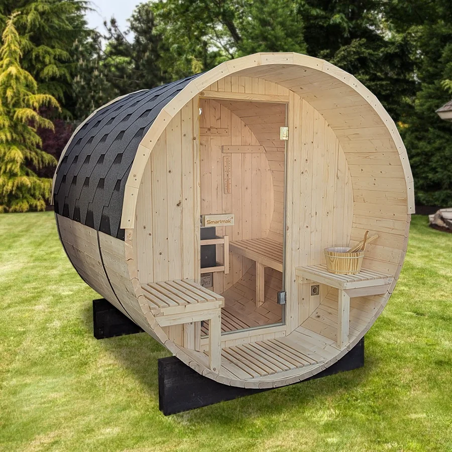 4 Person 1800*1800mm Red Cedar Solid Wood Barrel Sauna Outdoor