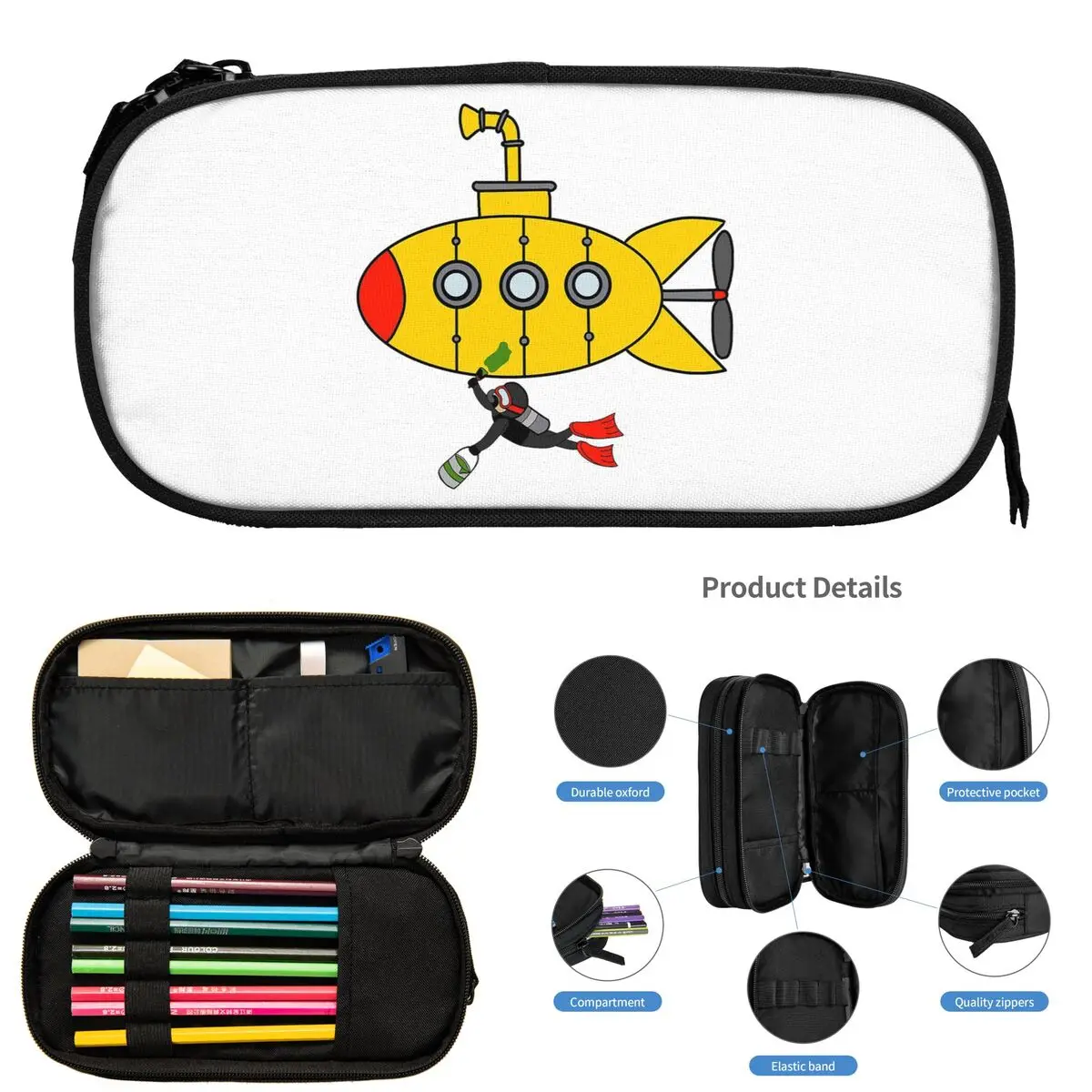 Beatle submarino lápis casos para estudante escola caneta caixa saco de lápis grande capacidade bolsa caneta titular